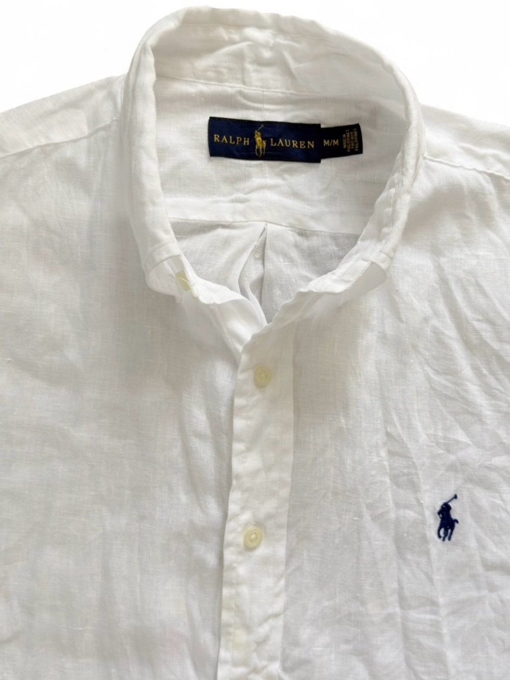 Polo Ralph Lauren Long Sleeve White Linen Shirt Signature Pony Logo Size Medium